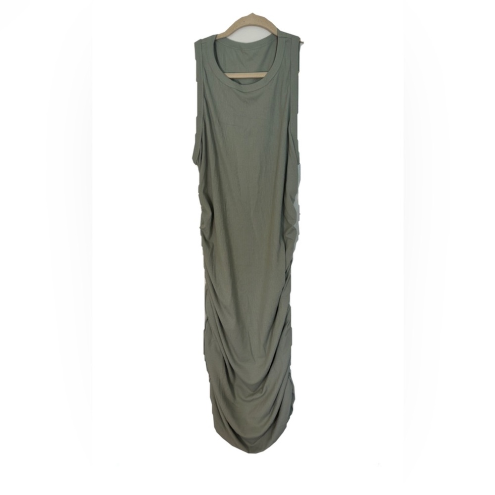 Elegant Olive Green Flattering Scrunched Dress
